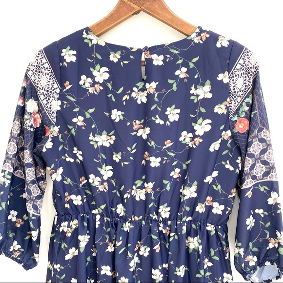 Polagram blue dogwood floral modest midi dress granny core size medium - Picture 6 of 9